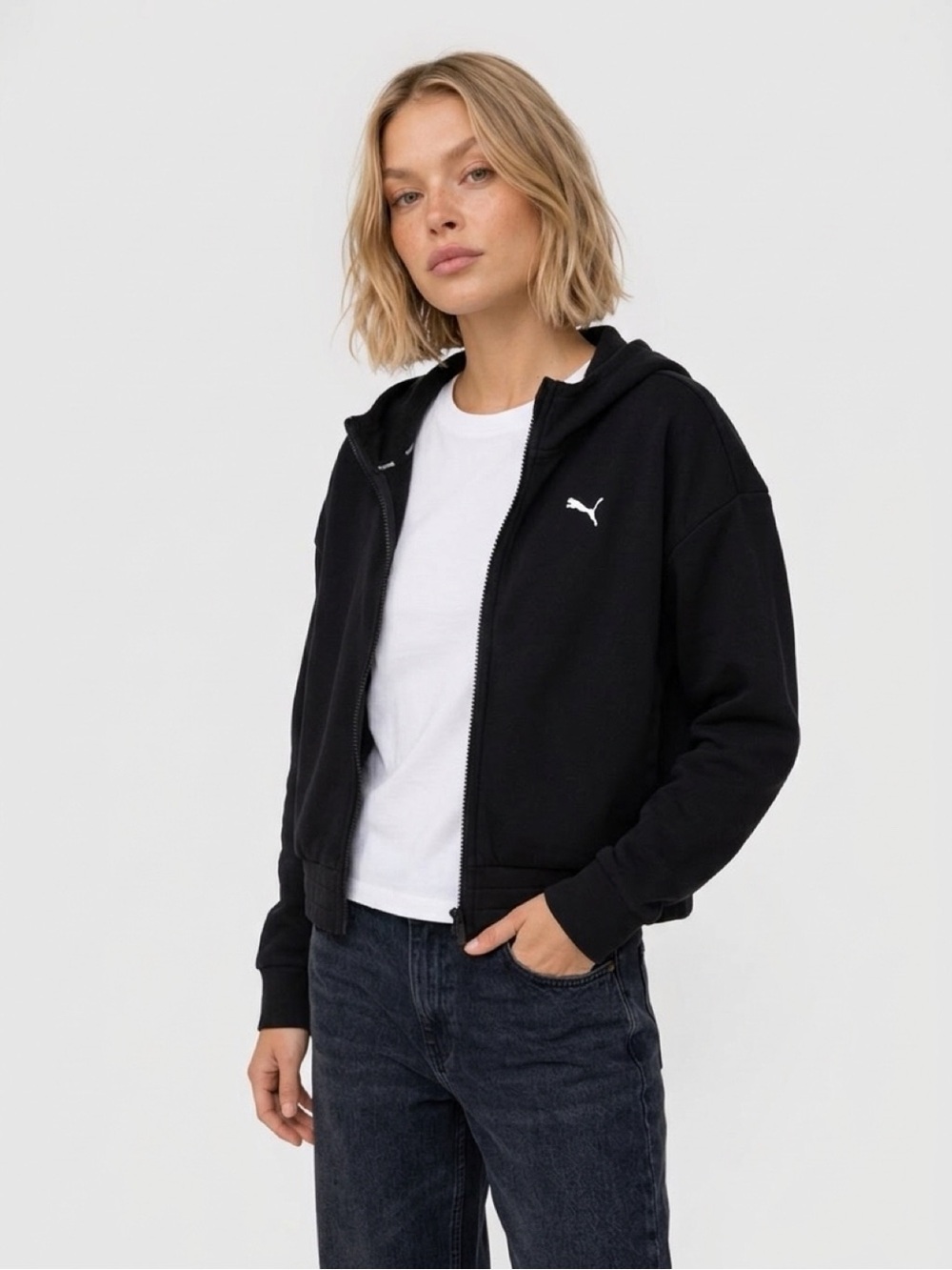 Puma Black Zip Hoodie with White Logo
